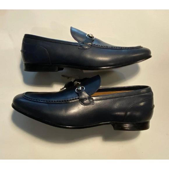 Saks Fifth Avenue Navy Leather Loafers 12 - Picture 3 of 6